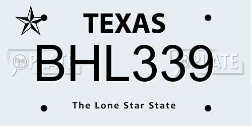 BHL339 Texas License Plate