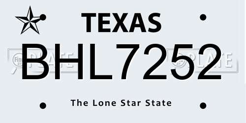 BHL7252 Texas License Plate
