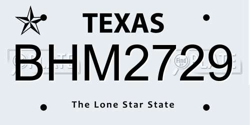 BHM2729 Texas License Plate