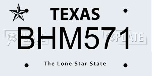 BHM571 Texas License Plate
