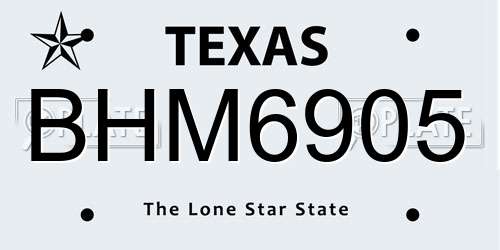 BHM6905 Texas License Plate
