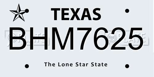 BHM7625 Texas License Plate