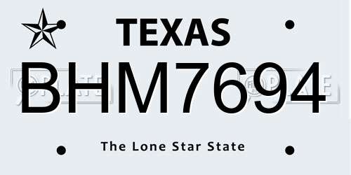 BHM7694 Texas License Plate