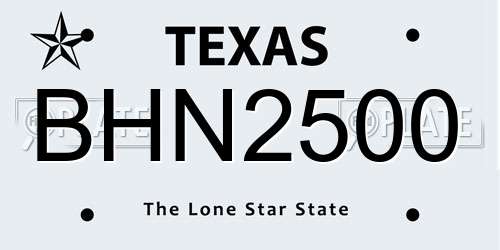 BHN2500 Texas License Plate