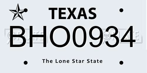 BHO0934 Texas License Plate