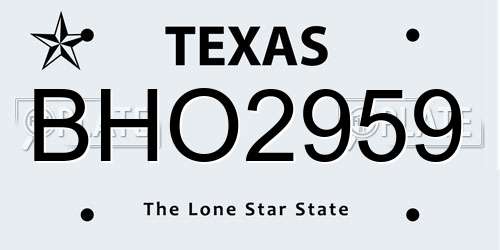 BHO2959 Texas License Plate