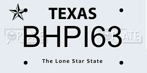 BHPI63 Texas License Plate