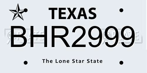 BHR2999 Texas License Plate