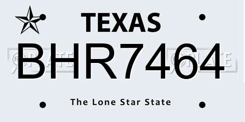 BHR7464 Texas License Plate