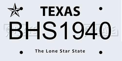 BHS1940 Texas License Plate