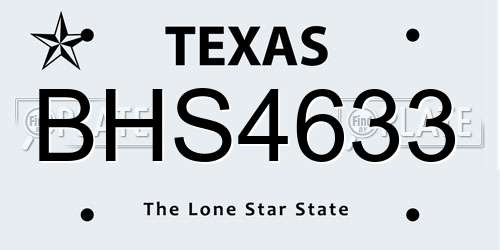 BHS4633 Texas License Plate