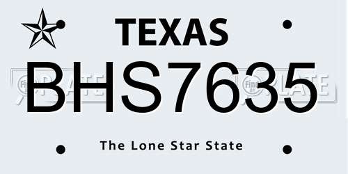 BHS7635 Texas License Plate
