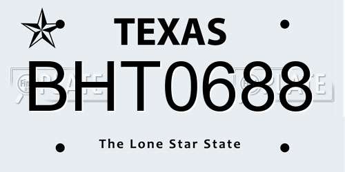BHT0688 Texas License Plate