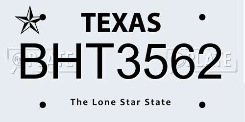 BHT3562 Texas License Plate