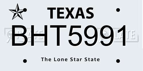 BHT5991 Texas License Plate