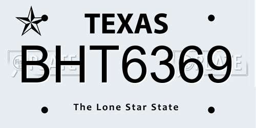 BHT6369 Texas License Plate