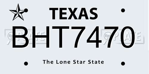 BHT7470 Texas License Plate