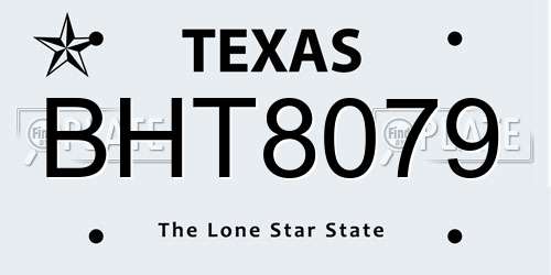 BHT8079 Texas License Plate