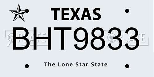 BHT9833 Texas License Plate