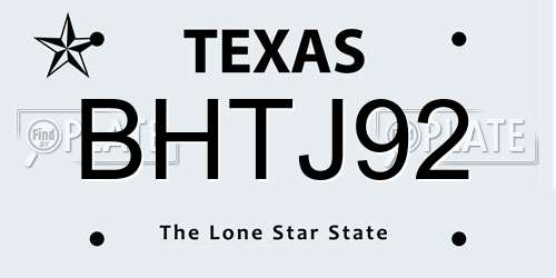 BHTJ92 Texas License Plate