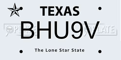 BHU9V Texas License Plate
