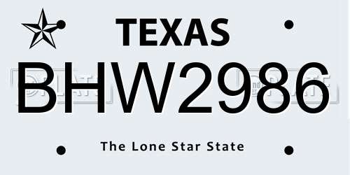 BHW2986 Texas License Plate