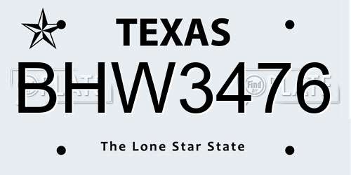 BHW3476 Texas License Plate