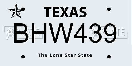 BHW439 Texas License Plate