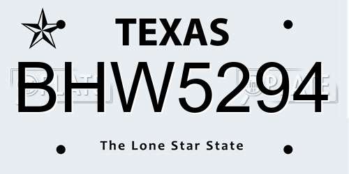 BHW5294 Texas License Plate