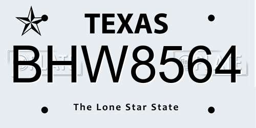 BHW8564 Texas License Plate