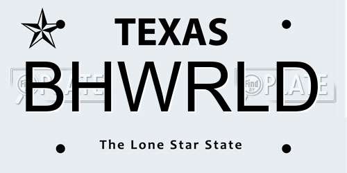 BHWRLD Texas License Plate