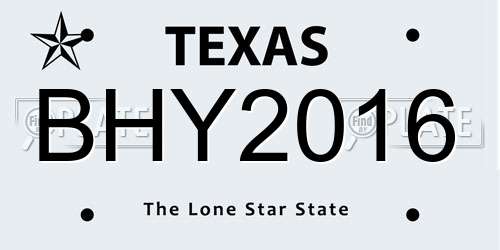 BHY2016 Texas License Plate