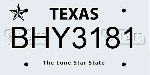 BHY3181 Texas License Plate