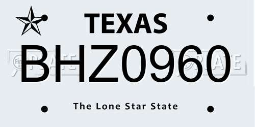 BHZ0960 Texas License Plate