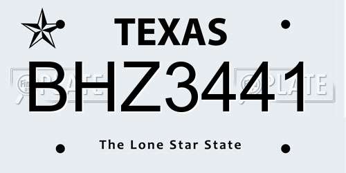 BHZ3441 Texas License Plate