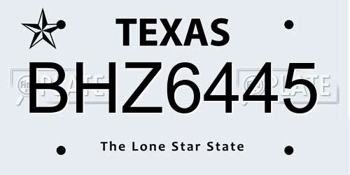 BHZ6445 Texas License Plate