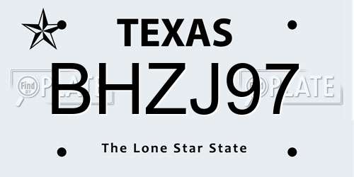 BHZJ97 Texas License Plate