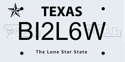 BI2L6W Texas License Plate