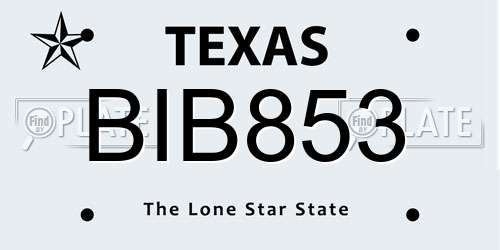 BIB853 Texas License Plate