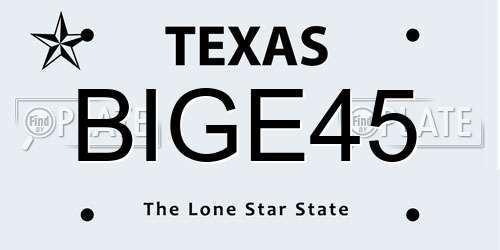 BIGE45 Texas License Plate