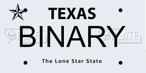 BINARY Texas License Plate