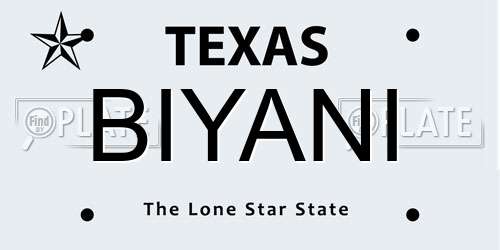 BIYANI Texas License Plate
