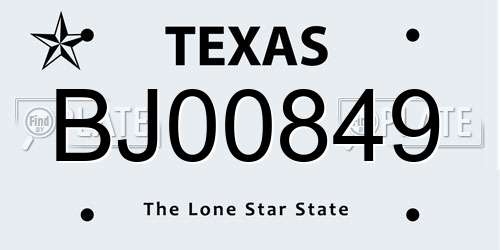 BJ00849 Texas License Plate