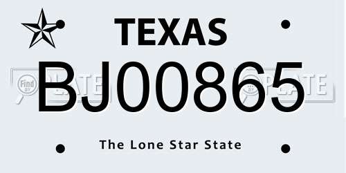 BJ00865 Texas License Plate