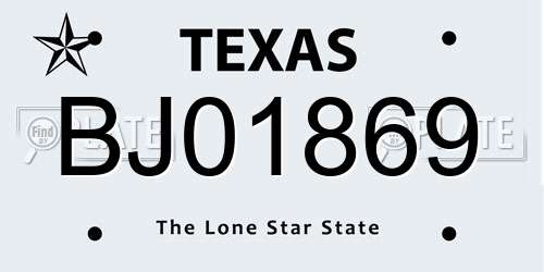 BJ01869 Texas License Plate