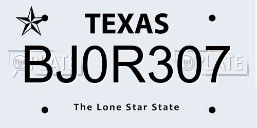 BJ0R307 Texas License Plate