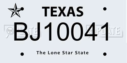 BJ10041 Texas License Plate