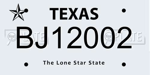 BJ12002 Texas License Plate