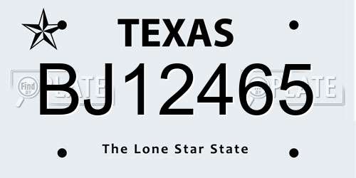 BJ12465 Texas License Plate