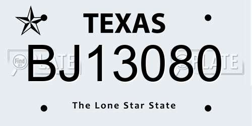 BJ13080 Texas License Plate